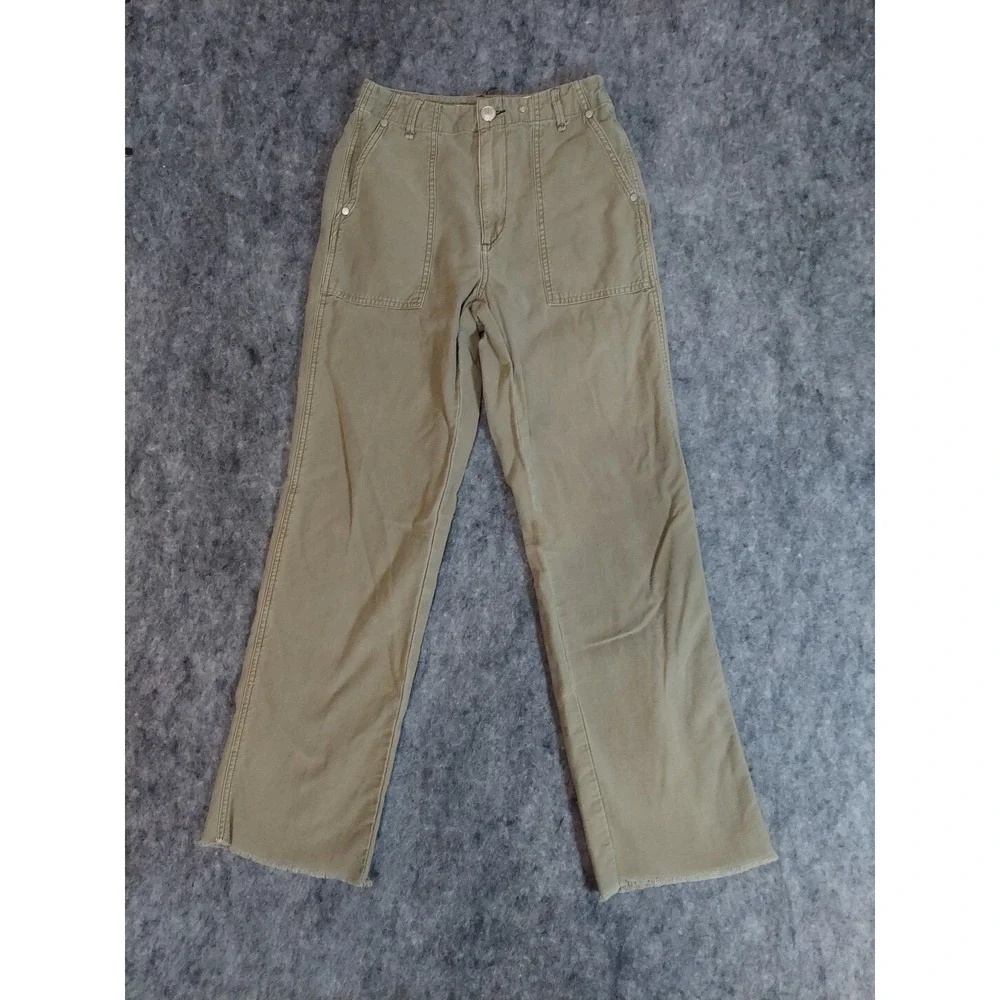 Rag And Bone Pants Women 24 Green Olive Military Raw Hem Soft Cotton Flared Boho